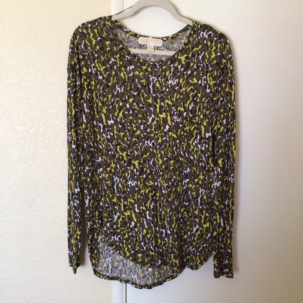 Michael Kors Abstract Animal Camo Print Knit Top Size S Designer Grungecore